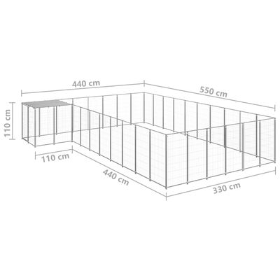 vidaXL Padoc pentru câini, argintiu, 19,36 m², oțel