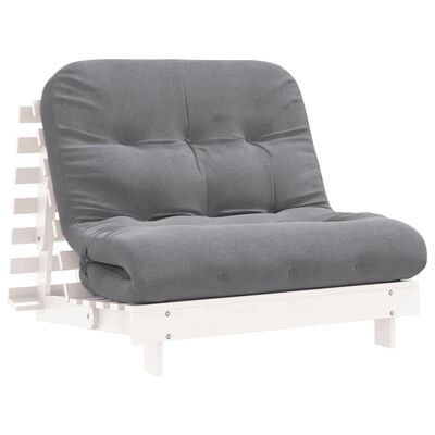 vidaXL Canapea futon cu saltea, alb, 100x206x11 cm, lemn masiv de pin