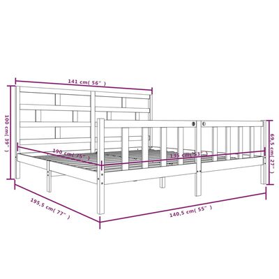 vidaXL Cadru de pat dublu, 135x190 cm, lemn masiv de pin