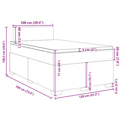 vidaXL Pat box spring cu saltea, albastru, 120x190 cm, catifea