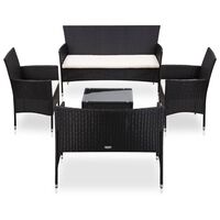 vidaXL Set mobilier de grădină cu perne, 5 piese, negru, poliratan