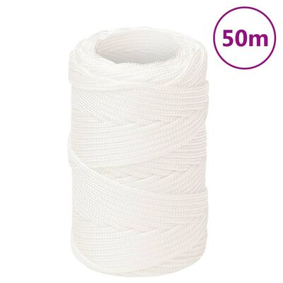 vidaXL Frânghie de barcă, alb complet, 2 mm, 50 m, polipropilenă