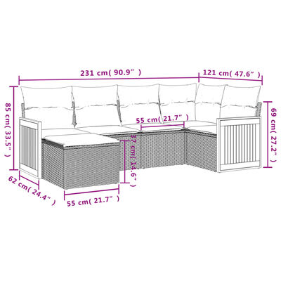 vidaXL Set mobilier grădină cu perne, 6 piese, gri, poliratan