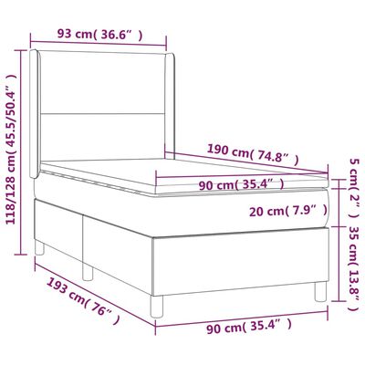 vidaXL Pat cu arcuri, saltea și LED, gri deschis, 90x190 cm, catifea