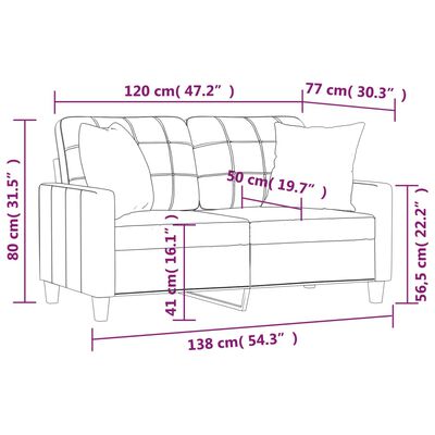 vidaXL Canapea cu 2 locuri cu pernuțe, crem, 120 cm, piele ecologică