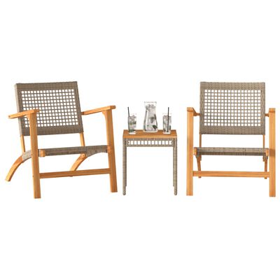 vidaXL Set mobilier bistro, 3 piese, poliratan bej/lemn de acacia