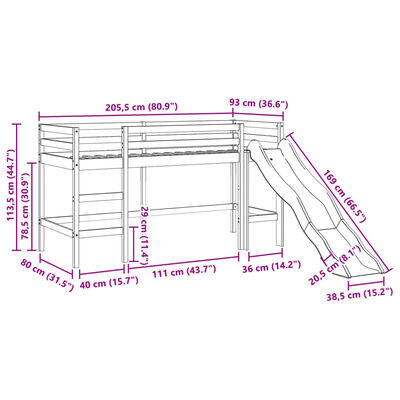 vidaXL Pat etajat de copii cu perdele, 80x200 cm, lemn masiv pin