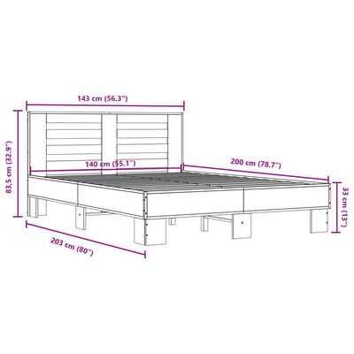 vidaXL Cadru de pat, stejar maro, 140x200 cm, lemn prelucrat și metal