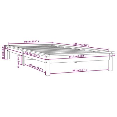 vidaXL Cadru de pat Single, gri, 90x190 cm, lemn masiv de pin