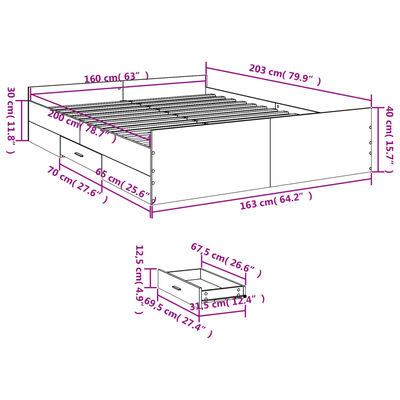 vidaXL Cadru de pat cu sertare, alb, 160x200 cm, lemn prelucrat