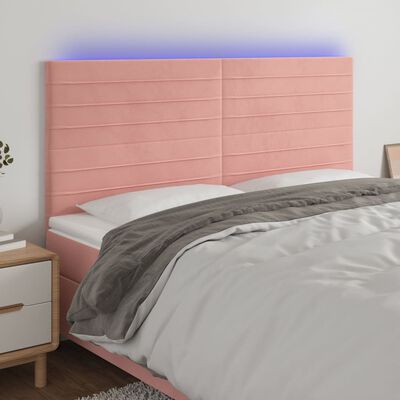 vidaXL Tăblie de pat cu LED, roz, 160x5x118/128 cm, catifea