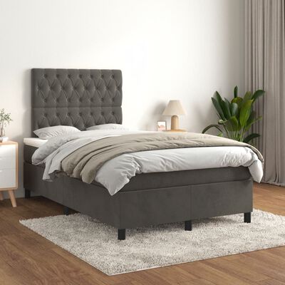 vidaXL Pat box spring cu saltea, gri închis, 120x190 cm, catifea