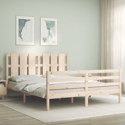 vidaXL Cadru de pat cu tăblie, king size, lemn masiv