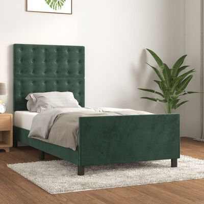 vidaXL Cadru de pat cu tăblie, verde închis, 90x190 cm, catifea