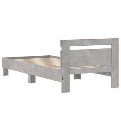 vidaXL Cadru de pat cu tăblie și lumini LED, gri beton, 90x190 cm