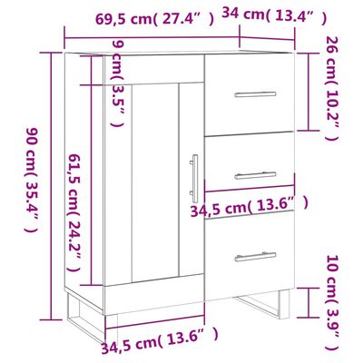 vidaXL Servantă, alb, 69,5x34x90 cm, lemn compozit