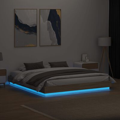 vidaXL Cadru de pat cu lumini LED, stejar sonoma, 180x200 cm