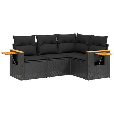 vidaXL Set mobilier de grădină cu perne, 4 piese, negru, poliratan