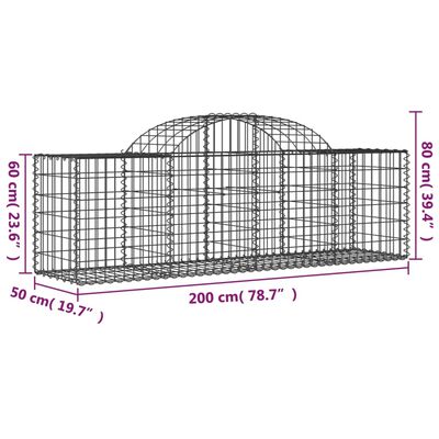 vidaXL Coșuri gabion arcuite 5 buc, 200x50x60/80 cm, fier galvanizat