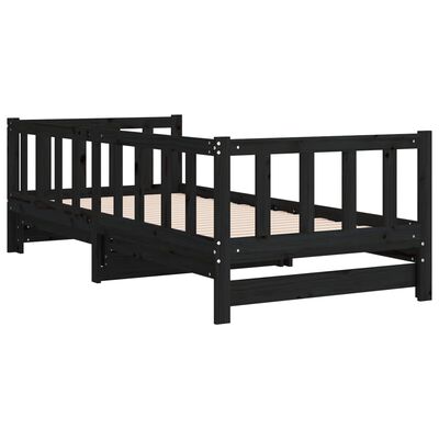 vidaXL Pat de zi cu extensie, negru, 90x190 cm, lemn masiv de pin