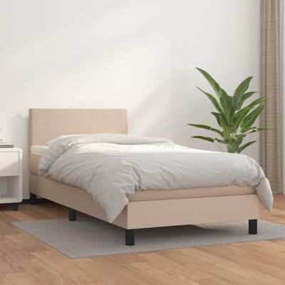 vidaXL Pat box spring cu saltea, cappuccino, 100x200cm piele ecologică