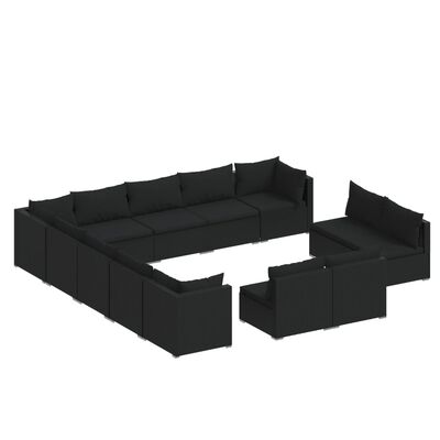 vidaXL Set mobilier de grădină cu perne, 13 piese, negru, poliratan