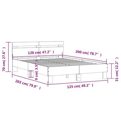 vidaXL Cadru de pat cu tăblie stejar fumuriu 120x200 cm lemn prelucrat