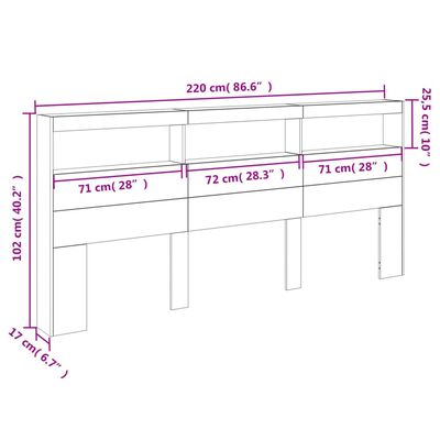 vidaXL Tăblie de pat cu dulap și LED, stejar maro, 220x17x102 cm