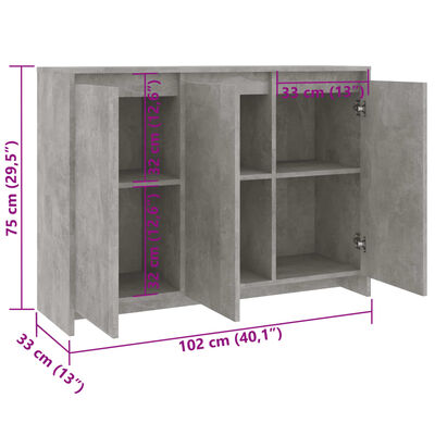 vidaXL Servantă, gri beton, 102x33x75 cm, lemn prelucrat