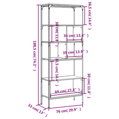 vidaXL Bibliotecă 5 niveluri stejar maro 76x33x188,5 cm lemn compozit