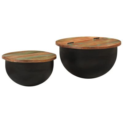 vidaXL Set măsuțe de cafea, 2 piese, negru, lemn masiv reciclat