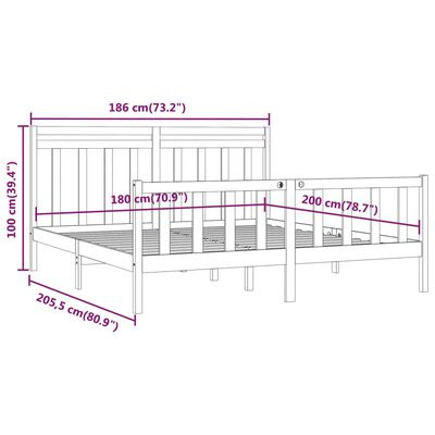 vidaXL Cadru de pat Super King, alb, 180x200 cm, lemn masiv de pin