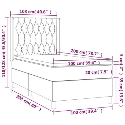 vidaXL Pat cu arcuri, saltea și LED, bleumarin, 100x200 cm, catifea