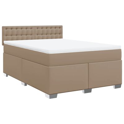 vidaXL Pat box spring cu saltea, cappuccino, 140x200cm piele ecologică