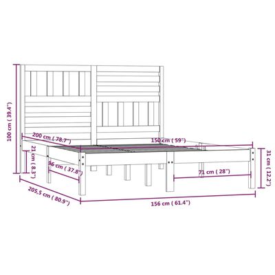 vidaXL Cadru de pat, alb, 150x200 cm, lemn masiv de pin