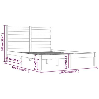 vidaXL Cadru de pat dublu, negru, 135x190 cm, lemn masiv de pin