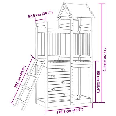 vidaXL Turn joacă cu perete cățărare 110,5x52,5x215 cm lemn pin tratat