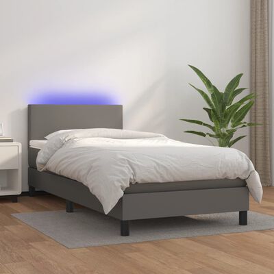 vidaXL Pat continental cu saltea și LED, gri, 80x200 cm, piele eco