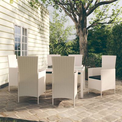 vidaXL Set mobilier de exterior cu perne, 7 piese, alb, poliratan