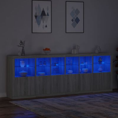 vidaXL Servantă cu lumini LED, gri sonoma, 283x37x100 cm