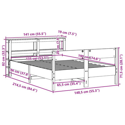 vidaXL Cadru de pat fără saltea, 135x190 cm, lemn masiv de pin