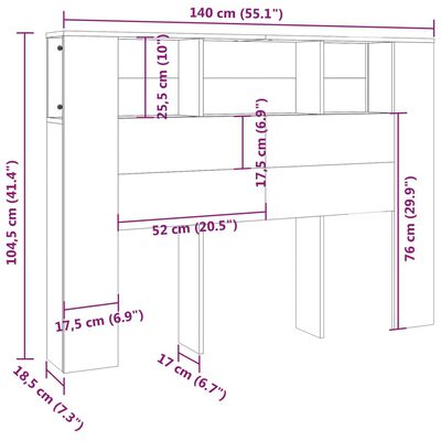 vidaXL Tăblie de pat cu dulap, alb, 140x18,5x104,5 cm