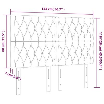 vidaXL Tăblie de pat cu LED, gri deschis, 144x7x118/128 cm, textil