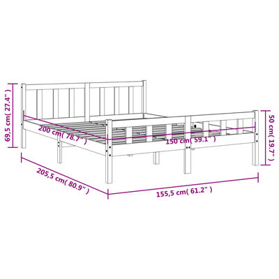 vidaXL Cadru de pat fără saltea, maro ceruit 150x200 cm lemn masiv pin