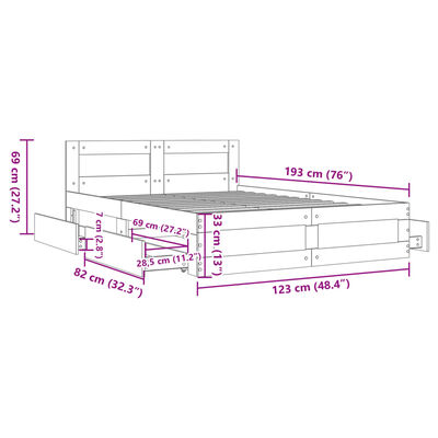 vidaXL Cadru de pat cu tăblie stejar maro 120x190 cm lemn prelucrat