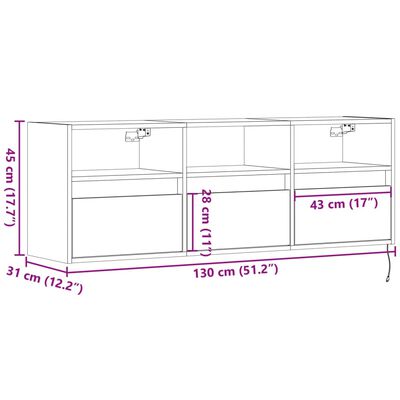 vidaXL Dulap TV de perete cu lumini LED negru 130x31x45 cm