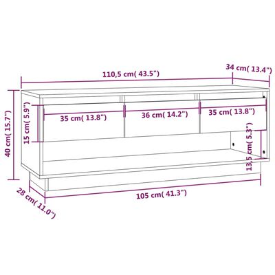 vidaXL Comodă TV, maro miere, 110,5x34x40 cm, lemn masiv de pin