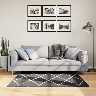 vidaXL Covor pufos "PAMPLONA" fire înalte negru/crem modern 120x120 cm