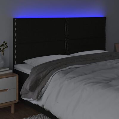 vidaXL Tăblie de pat cu LED, negru, 180x5x118/128 cm, textil