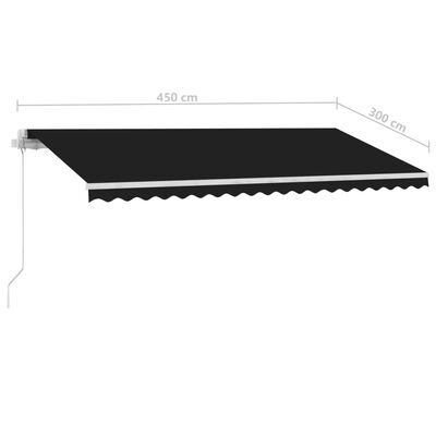 vidaXL Copertină retractabilă manual cu LED, antracit, 450x300 cm